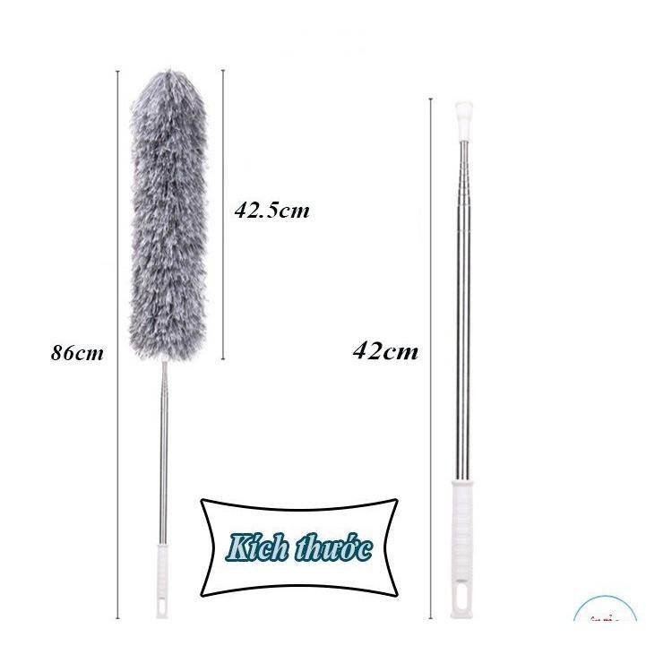 Cây chổi lông quét lau bụi mạng nhện trần nhà đa năng cán dài inox rút gọn gập được 90 độ thông minh