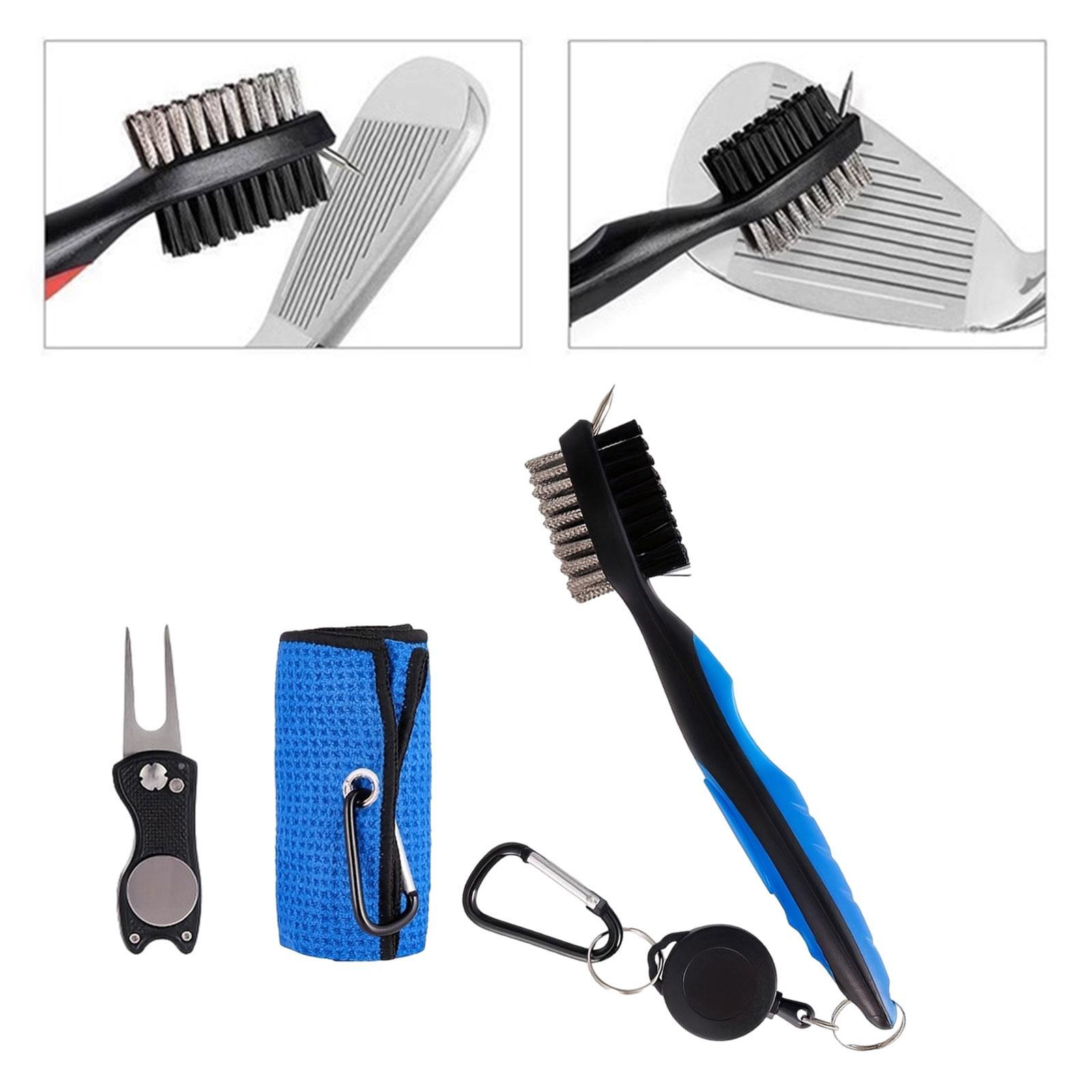 3x Golf Club Cleaning , Golf Club Cleaner Brush Golf Brush with Retractable Zip Line Repair Tool Golf Towel for Golf Irons, Golf Cart