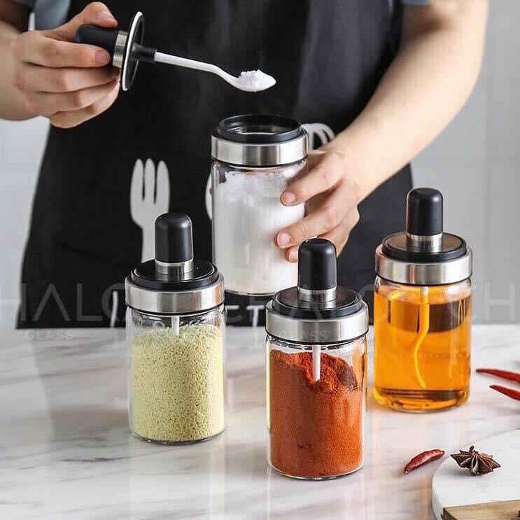 Hũ Đựng Gia Vị nhà bếp Kèm Muỗng Cực Xịn