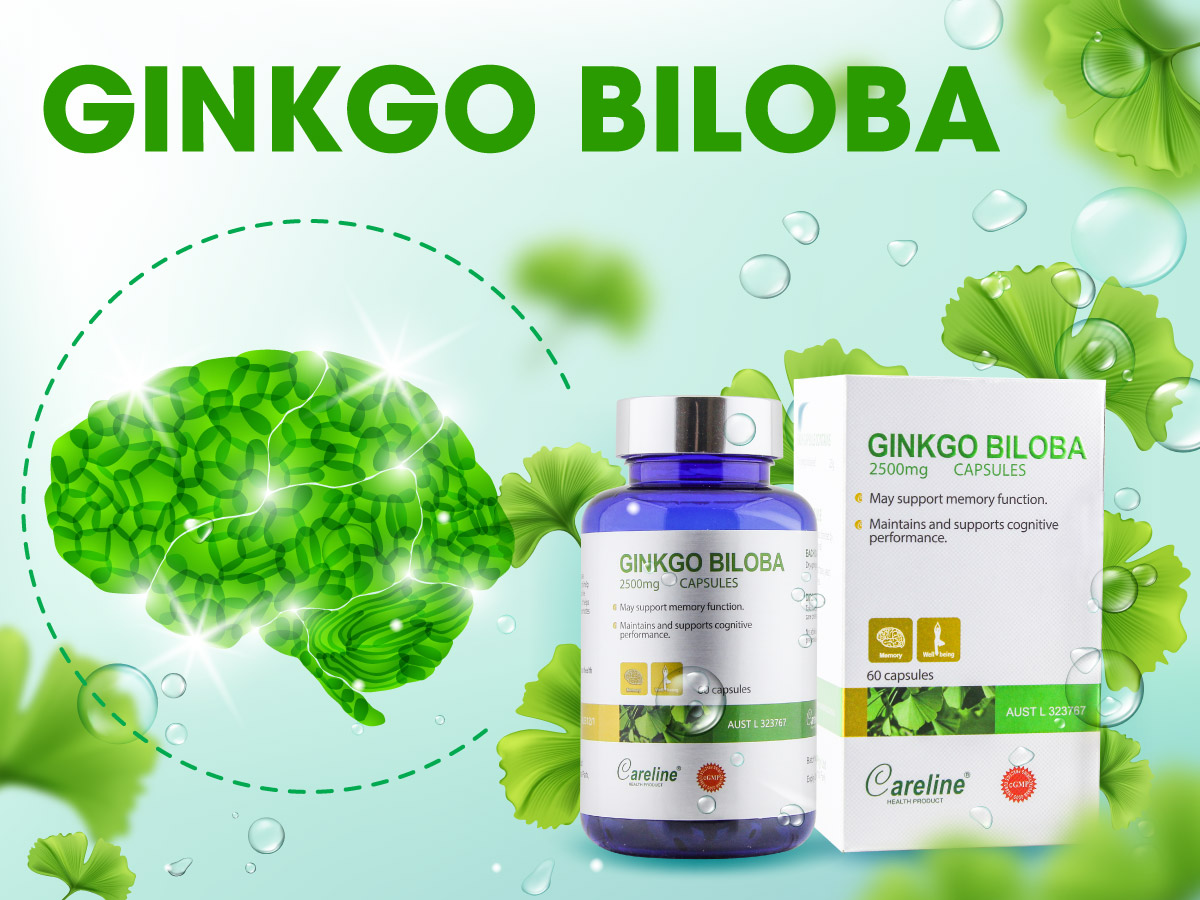 Viên Uống Bổ Não Ginkgo Biloba CareLine Của Úc - Tăng Cường Tuần Hoàn Não, Giảm Hoa Mắt Chóng Mặt, Đau Đầu 2500mg