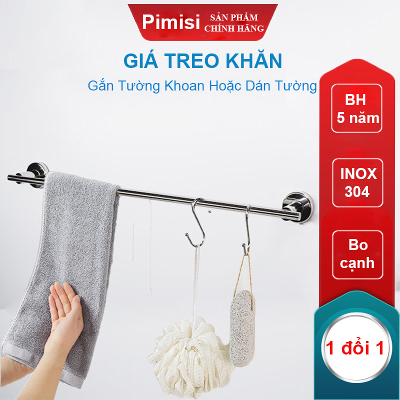 Giá treo khăn tắm dán tường Pimisi inox 304 dùng để treo quần áo - vắt khăn trong nhà vệ sinh - phụ kiện - đồ dùng gia đình dán bằng keo không khoan | hàng chính hãng