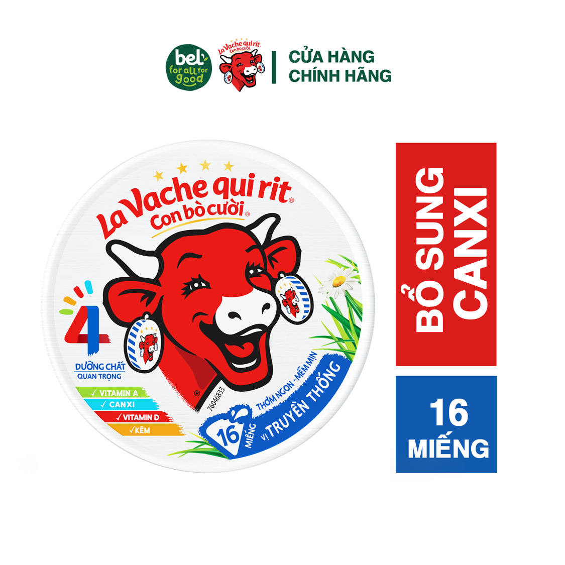 Phô mai Con Bò Cười 16 Miếng 224g – Vị truyền thống (La Vache qui Rit)