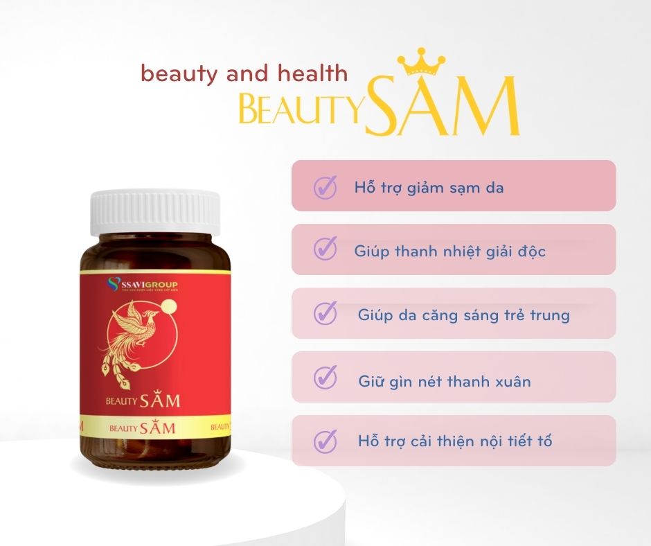 Viên uống Đẹp Da (BeautySAM) - Da sáng bóng, nhẵn mịn, hồng hào từ bên trong một cách tự nhiên, nâng cao thể trạng, thải độc và thanh lọc cơ thể, Cải thiện nội tiết tố nữ