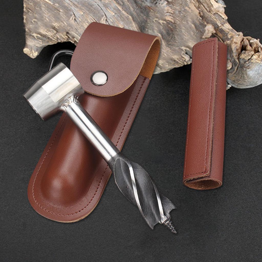 2 Piece Wood Auger Drill Bit Hand Auger Wrench with Carabiner for Bushcraft Backpack, Camping, Wood Peg, Woodworking, Emergency Tool