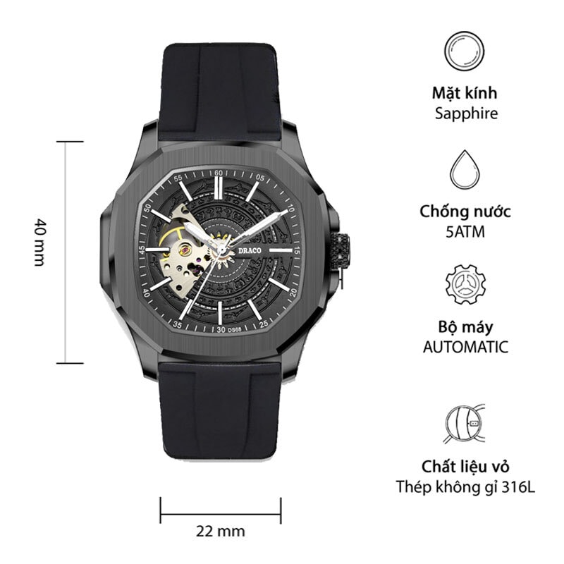 Đồng Hồ Nam - Thương Hiệu Việt Draco D23-DS68 "DongSon " Automatic - thời trang nam thể thao