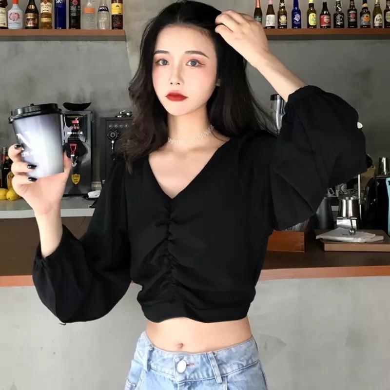 Áo Kiểu Nữ Cổ Chữ V Thanh Lịch CropTop Thời Trang