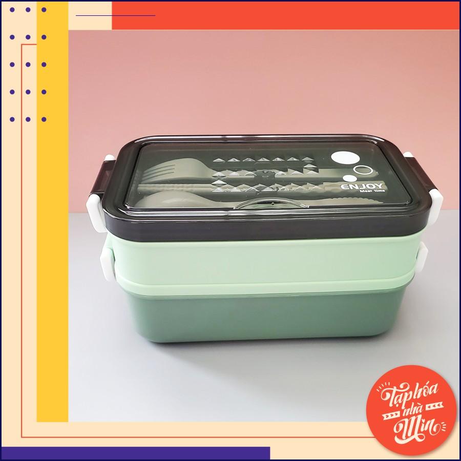 Hộp Cơm 2 Tầng INOX 304 Giữ Nhiệt - Kèm Chén Soup & Muỗng Đũa Nĩa