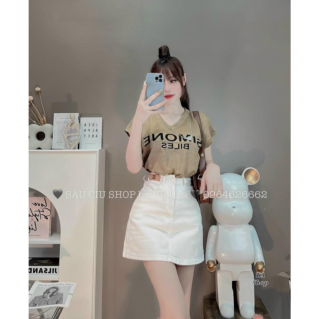 Áo len lưới Simone cổ tim tay hến kèm dây xích hot