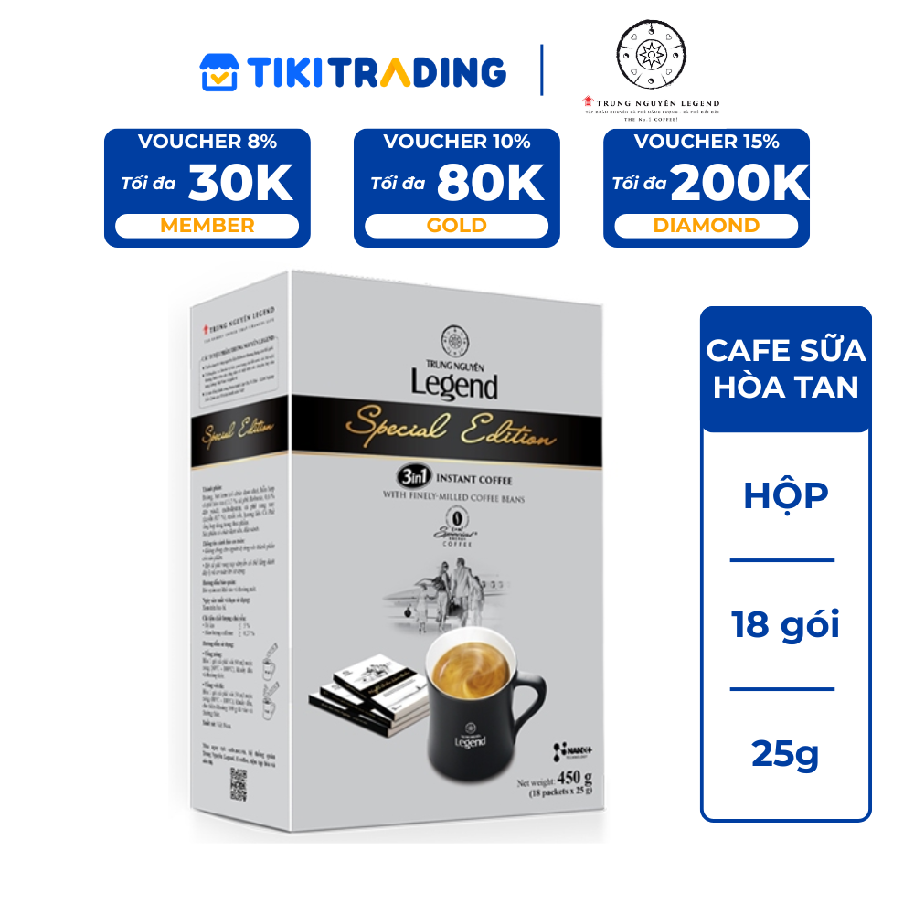 Trung Nguyên Legend - Cà phê sữa hoà tan rang xay 3in1 Special Edition - Hộp 18 gói x 25gr