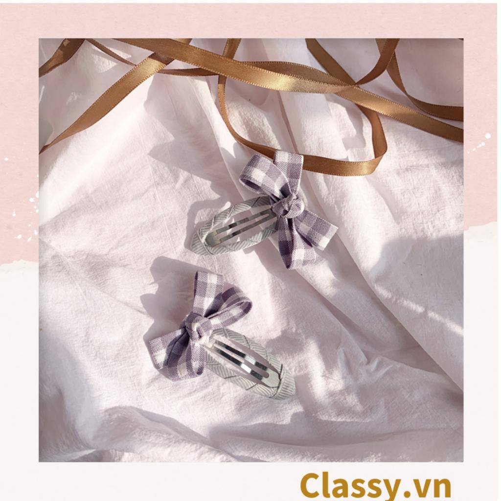 Bộ 02 chiếc Kẹp tóc nơ Classy kẻ sọc nhiều màu phong cách hàn quốc dễ thương PK1017