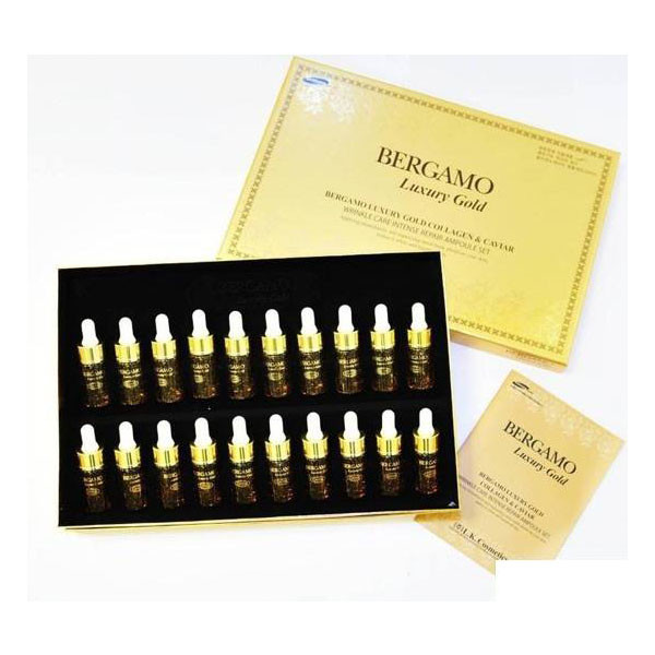 Set tinh chất hỗ trợ trị mụn - dưỡng trắng - tái tạo da Bergamo Luxury Gold Collagen And Caviar 13ml/chai x 20 chai ( HÀNG CHÍNH HÃNG )