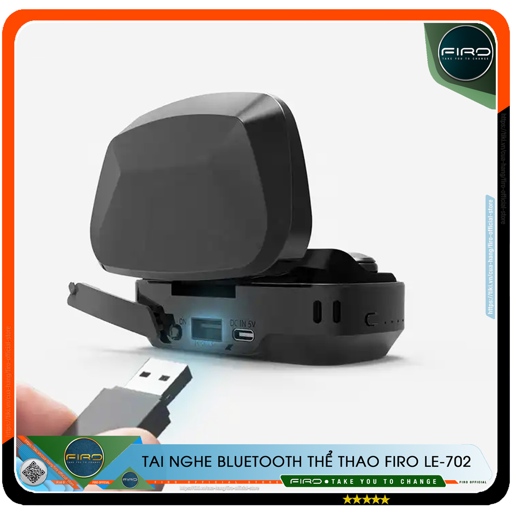 Tai Nghe Bluetooth Nhét Tai Không Dây FIRO LE-702 - Pin Dock Sạc 2000mAh - Thời Gian Sử Dụng 6 Giờ Liên Tục-Điều Khiển Cảm Ứng Thông Minh - Công Nghệ Kháng Nước IPX5-Phù Hợp Với Tất Cả Dòng Máy - Hàng Chính Hãng