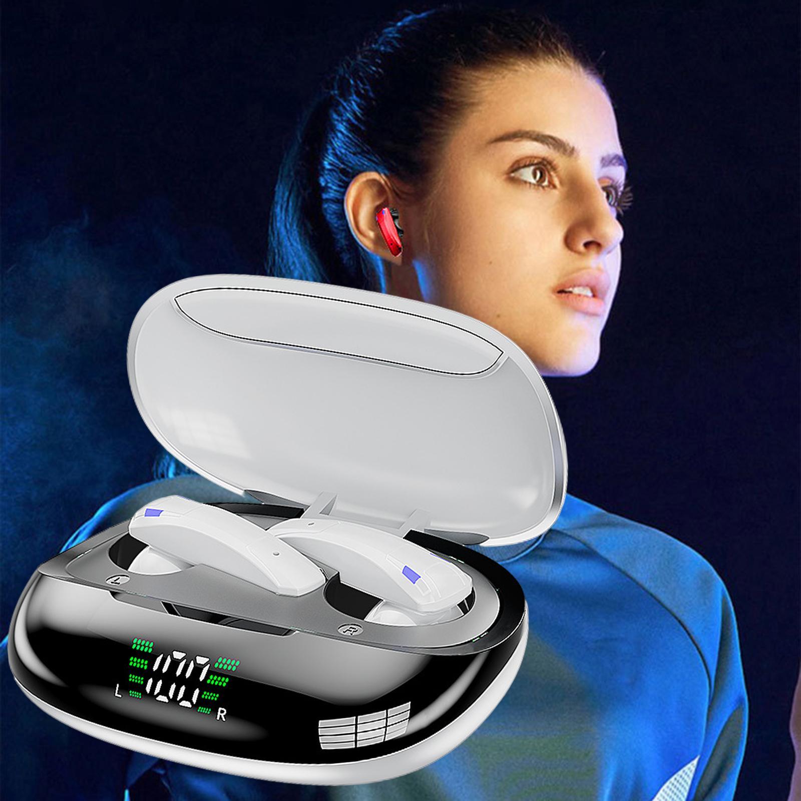 Wireless Earbuds LED Display Headphones for Gaming Running Low Latency White