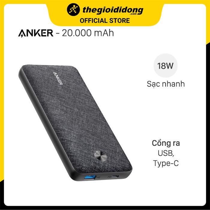 Pin sạc dự phòng Polymer 20.000 mAh Type C PD Anker PowerCore Essential A1281 Fabric - Hàng chính hãng