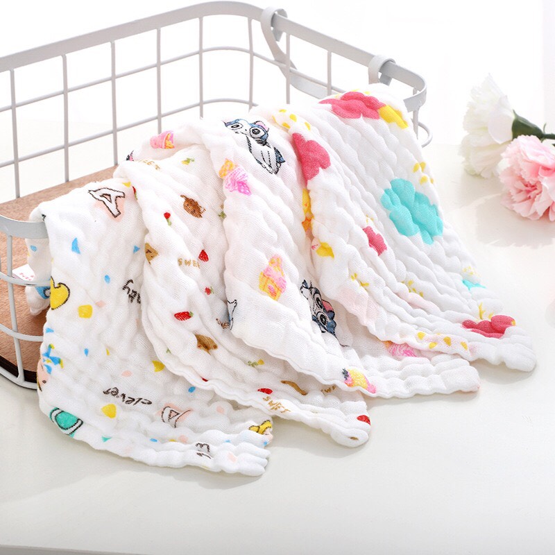 5 khăn mặt xô cotton 6 lớp 30*30 cm cho bé sơ sinh