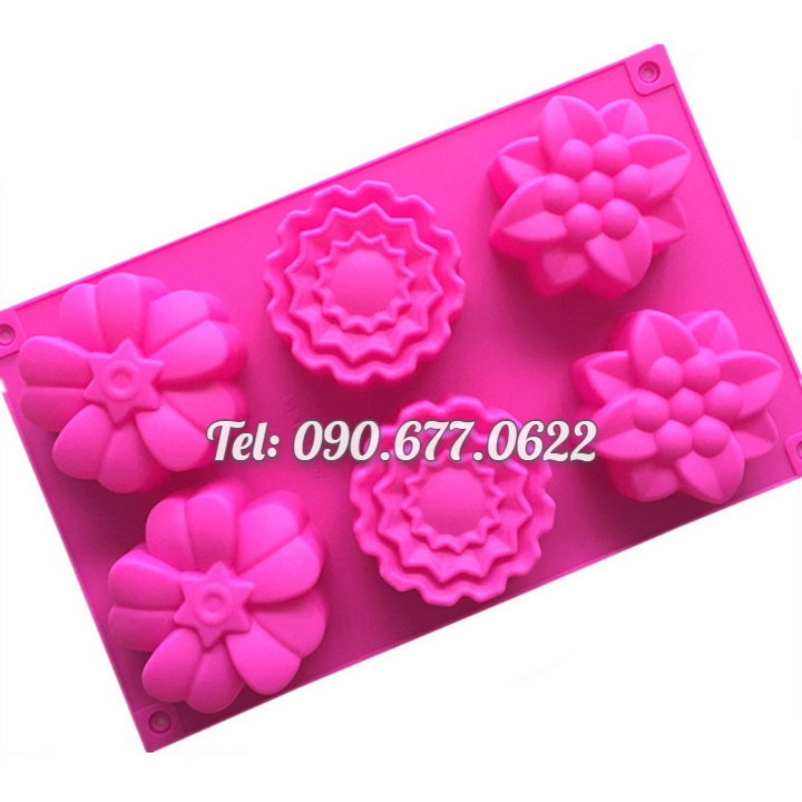 Khuôn silicone làm bánh, rau câu, khuôn trung thu 6 hoa các loại – Mã số 1337