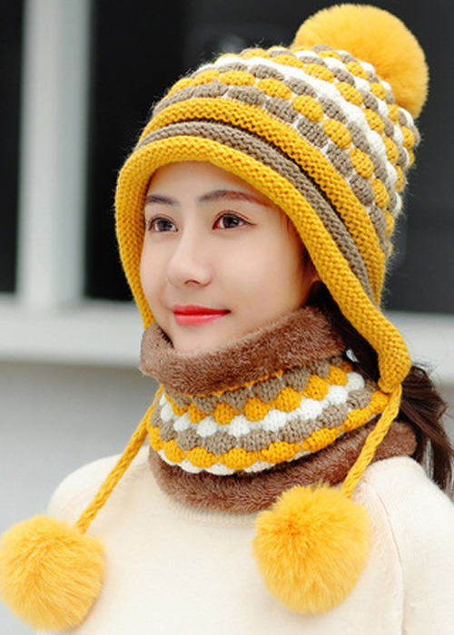Combo nón và khăn len cho mùa đông - Tặng vòng tay chuỗi hạt