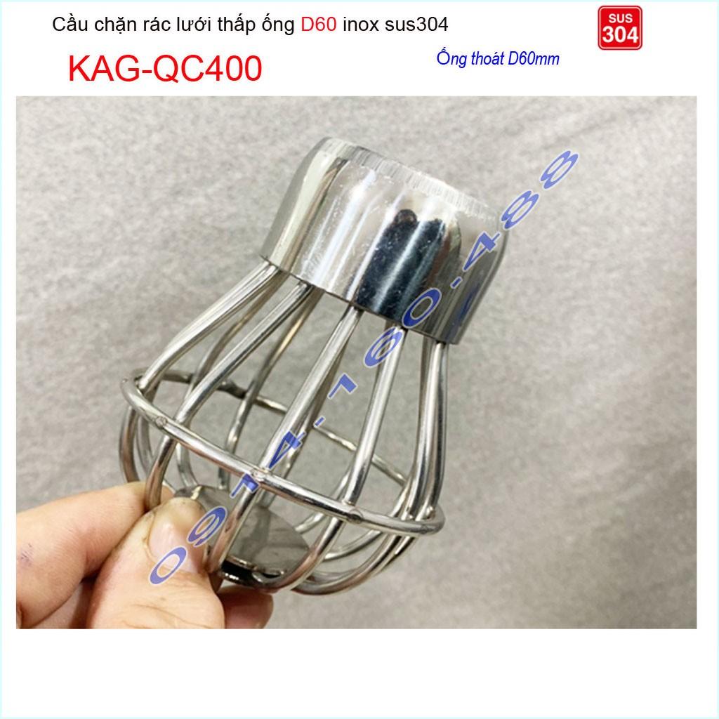 Cầu chắn rác lưới đế thấp KAG-QC400 -ống D60, Cầu thoát nước mưa SUS304 inox dày cao cấp