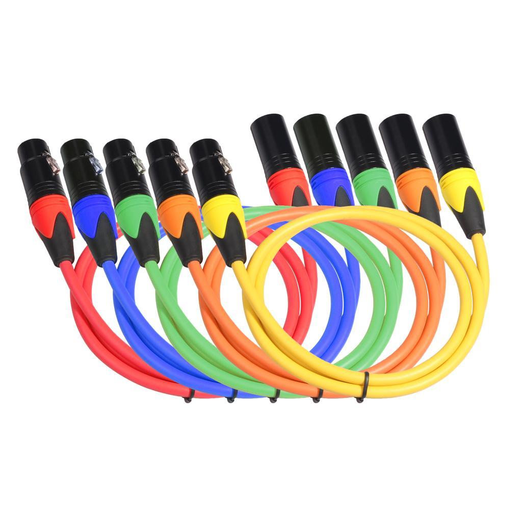 XLR-M to XLR-F 3  Contacts Balanced Mic Audio Cable 5 Colors 3 ft