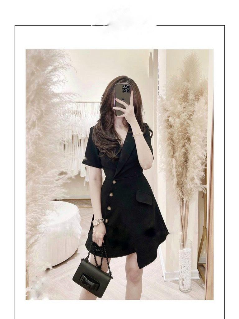 ĐẦM CỔ VEST KẾT NÚT ĐẮP TÀ 11397