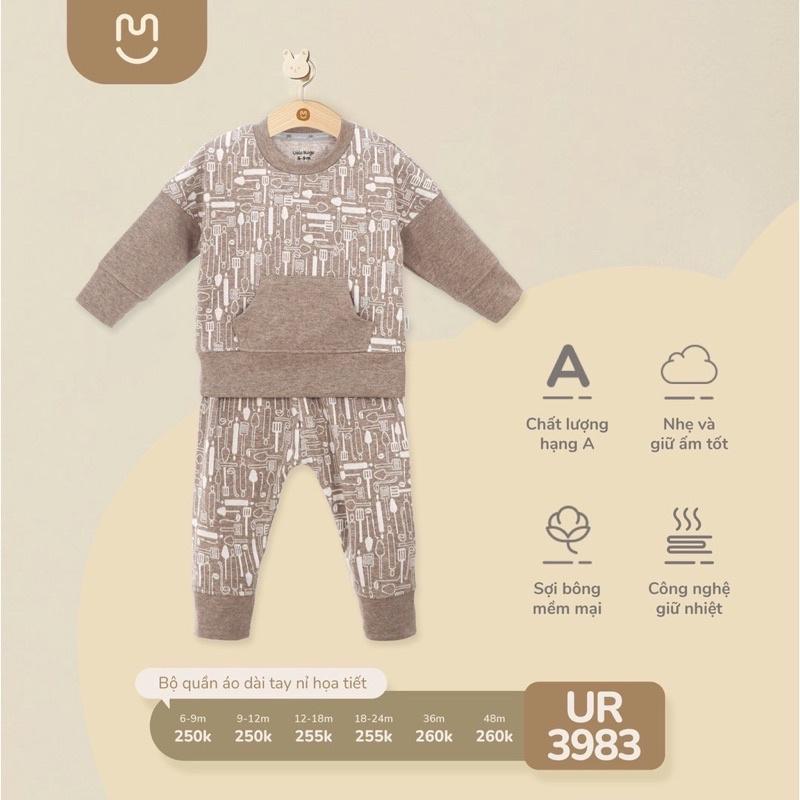 Bộ quan áo nỉ Thu Đông cho bé Ualarogo 6 tháng - 4 tuổi cotton dài tay cổ tròn cúc cài vai