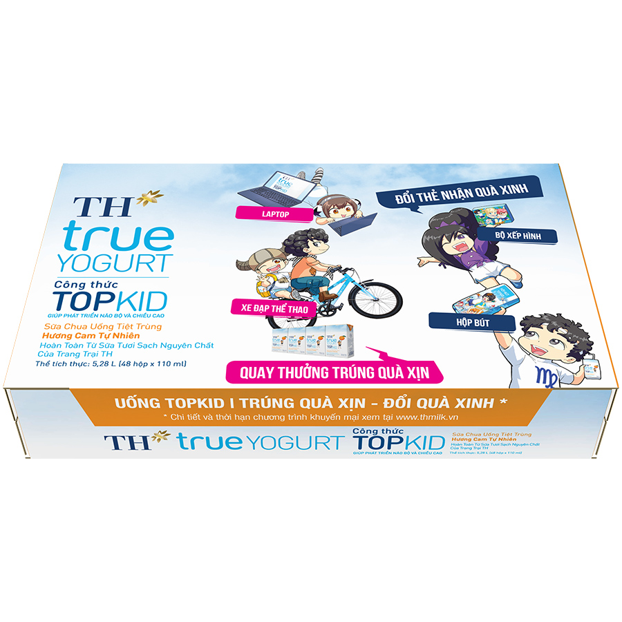 Thùng Sữa Chua Uống Tiệt Trùng Topkid Cam TH True Milk (110ml x 48 Hộp)