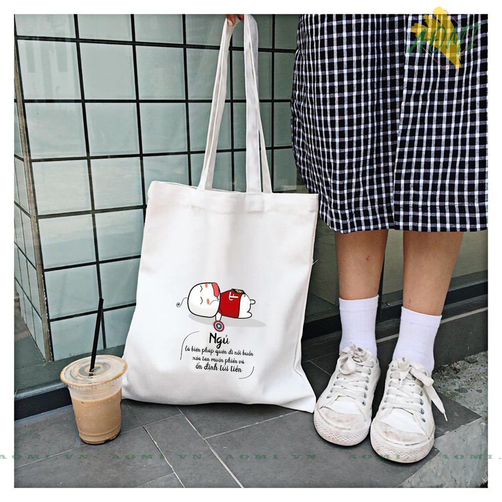 TÚI VẢI ĐEO VAI TOTE CANVAS BAG CÓ KHÓA KÉO SIZE LỚN 33x38cm CAPTAIN SLEEP TCUTE XINH ĐẸP TIỆN ÍCH DẠO PHỐ DU LỊCH