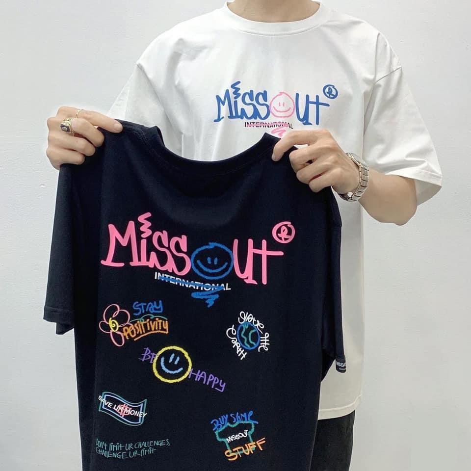 Áo Thun MisOut 2 Màu Trắng, Đen tay lỡ form rộng Unisex 38-65kg Nam Nữ