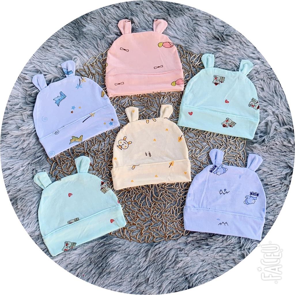 Mũ cotton tai thỏ che thop cho bé sơ sinh