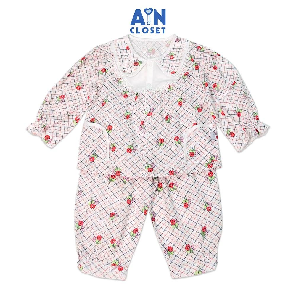 Bộ quần áo dài bé gái họa tiết Hoa caro đỏ cotton - AICDBGMDMQAQ - AIN Closet