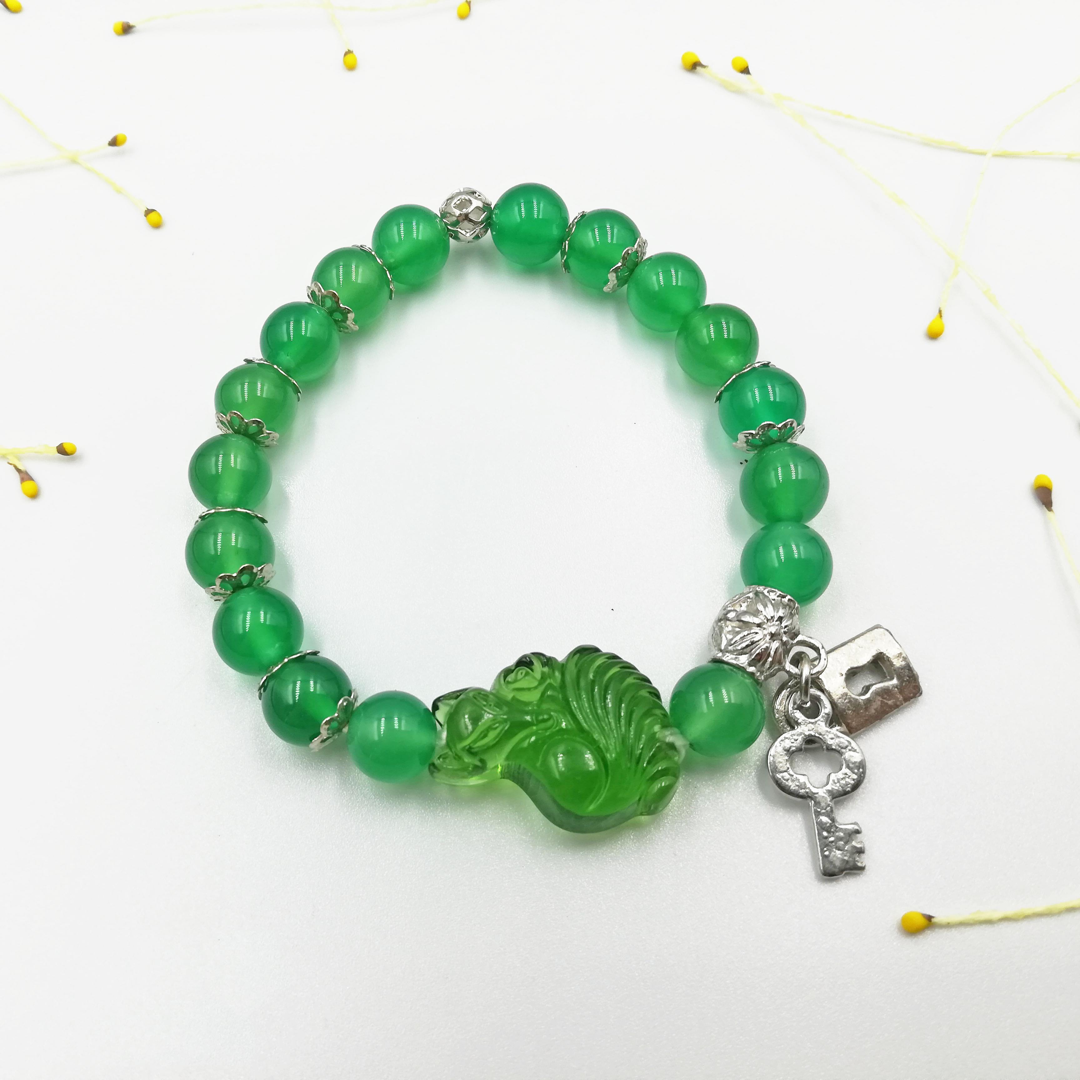 Vòng Tay Hồ Ly Topaz Xanh Lá Phối Mã Não Xanh Lá Mix Charm