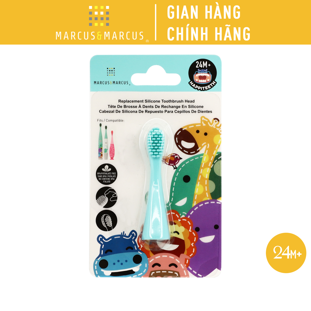 Đầu bàn chải silicon thay thế cho bé Marcus &amp; Marcus - Xanh dương