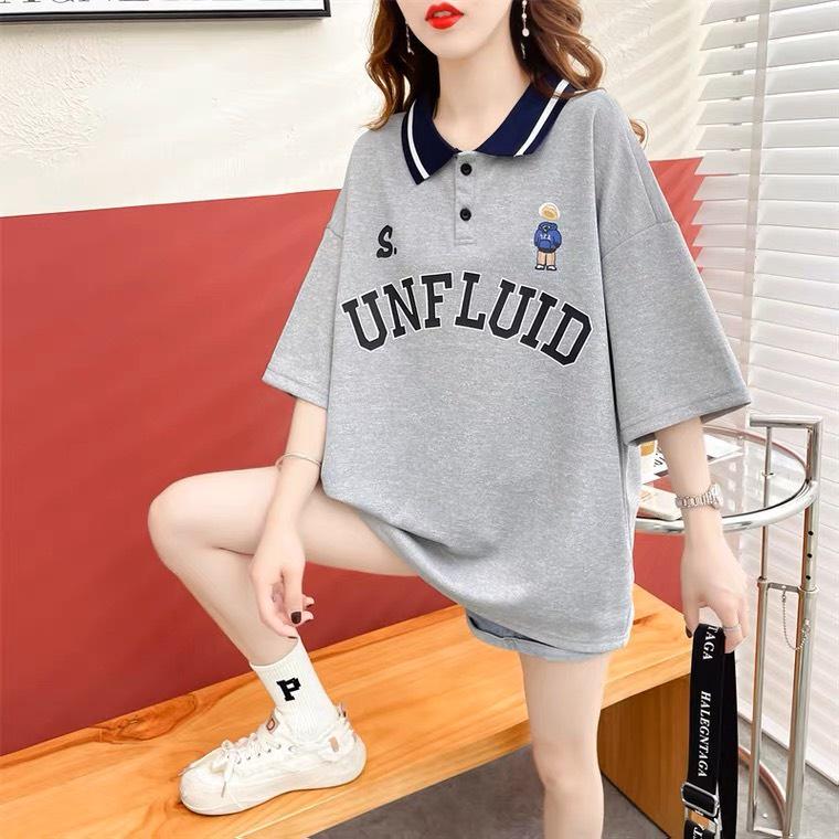 Áo Polo Cộc Tay In Chữ UNFLUID Dáng Rộng