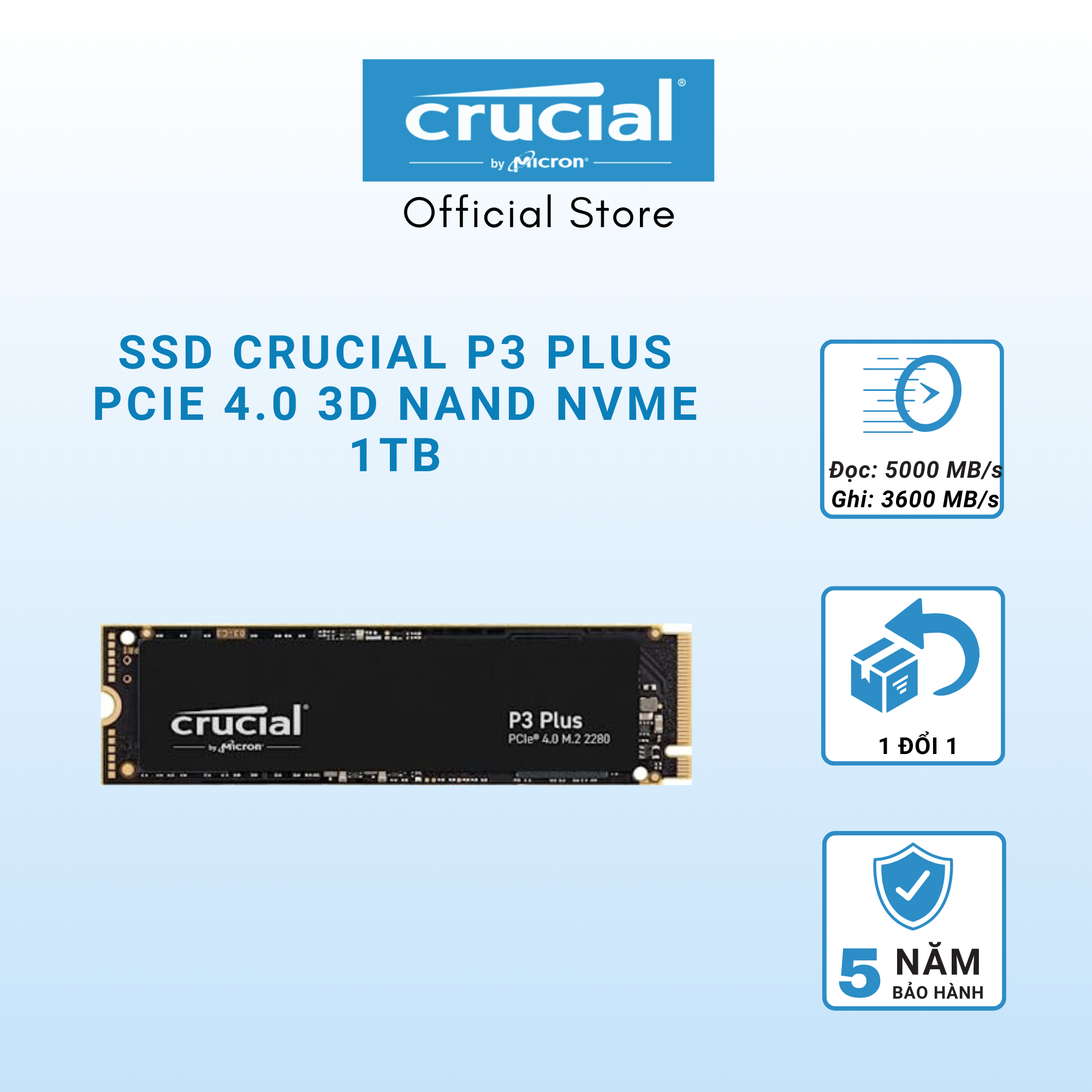 SSD CRUCIAL P3 Plus Gen 4 NVMe 1000GB - CT1000P3PSSD8 - HÀNG CHÍNH HÃNG