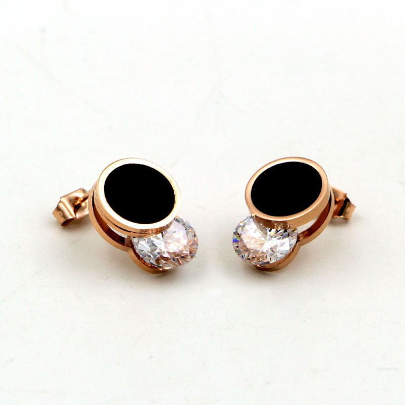 Bông Tai Hình Tròn Kẹp Đá Titan Ko Đen TT 3150