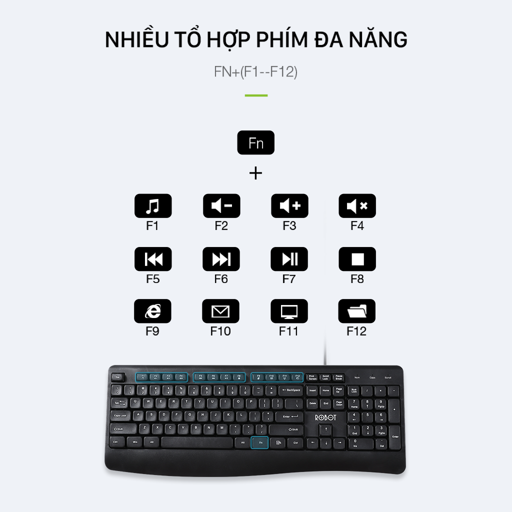 Bộ Bàn Phím &amp; Chuột Có Dây ROBOT KM2500 - Độ Phân Giải 1200DPI - Thiết Kế Chống Nước - Hàng Chính Hãng