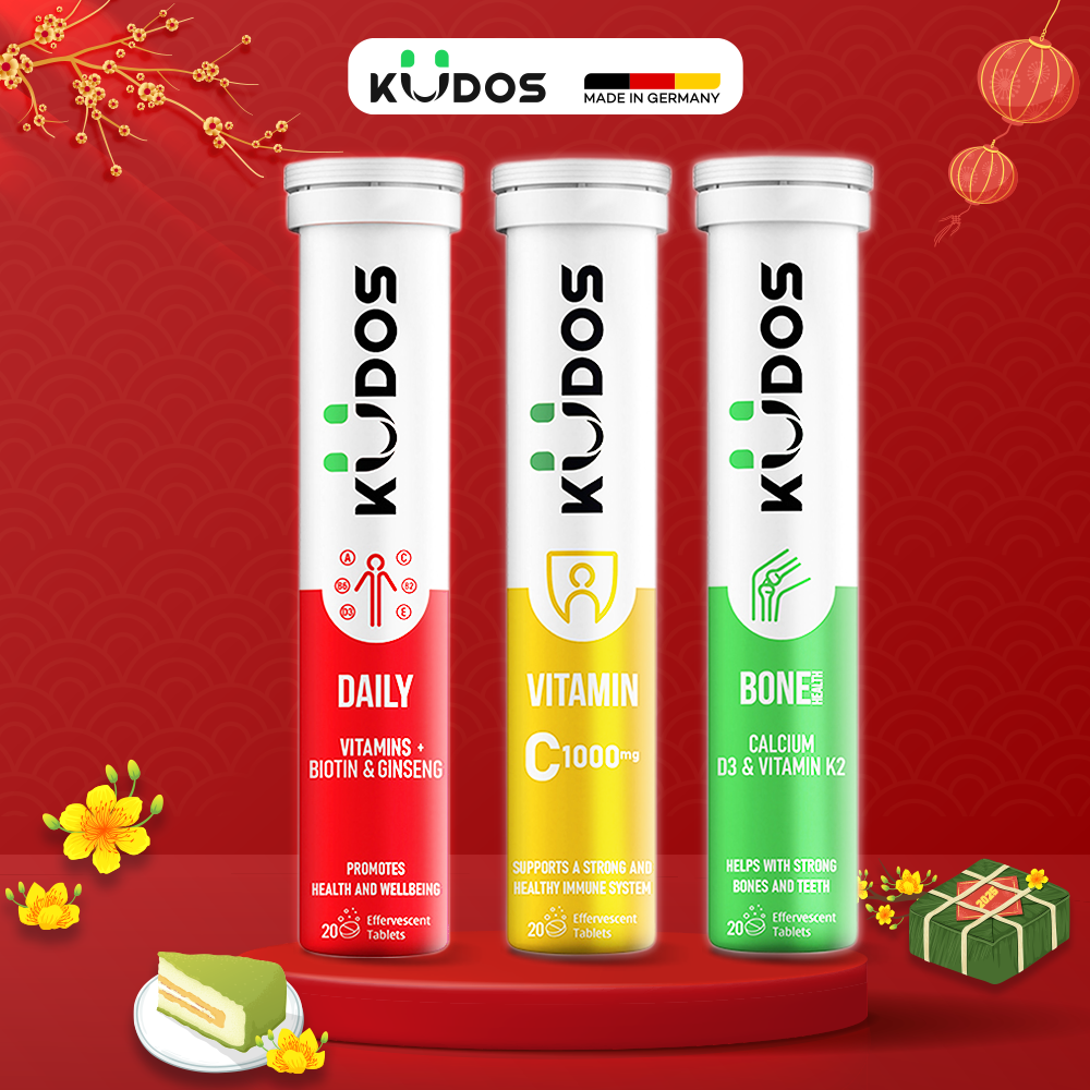 Combo 3 Siêu Phẩm Viên sủi KUDOS VITAMIN C 1000MG + Viên Sủi KUDOS BONE + Viên Sủi KUDOS DAILY (20 viên/ Tuýp)