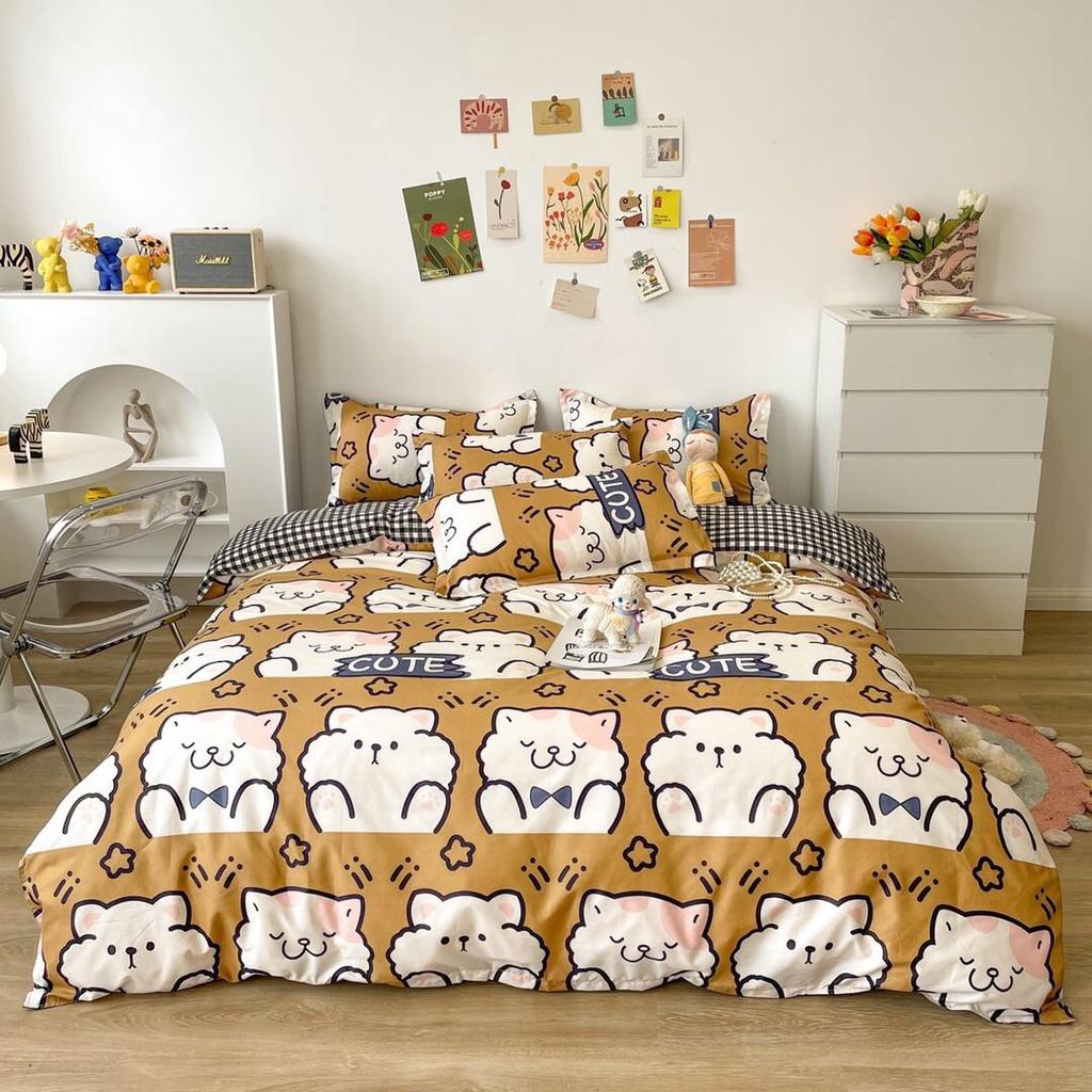 Bộ chăn ga Cotton poly M2T Bedding gồm vỏ chăn mền, drap ga giường và 2 vỏ gối nằm - sweet