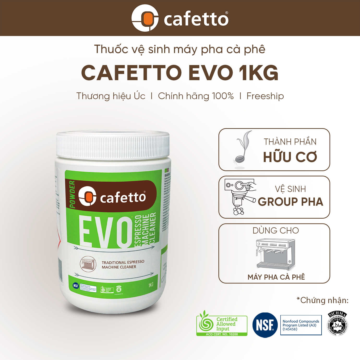 [Hàng chính hãng] Bột vệ sinh hữu cơ máy pha cà phê chuyên nghiệp Cafetto EVO (500g/ 1kg)
