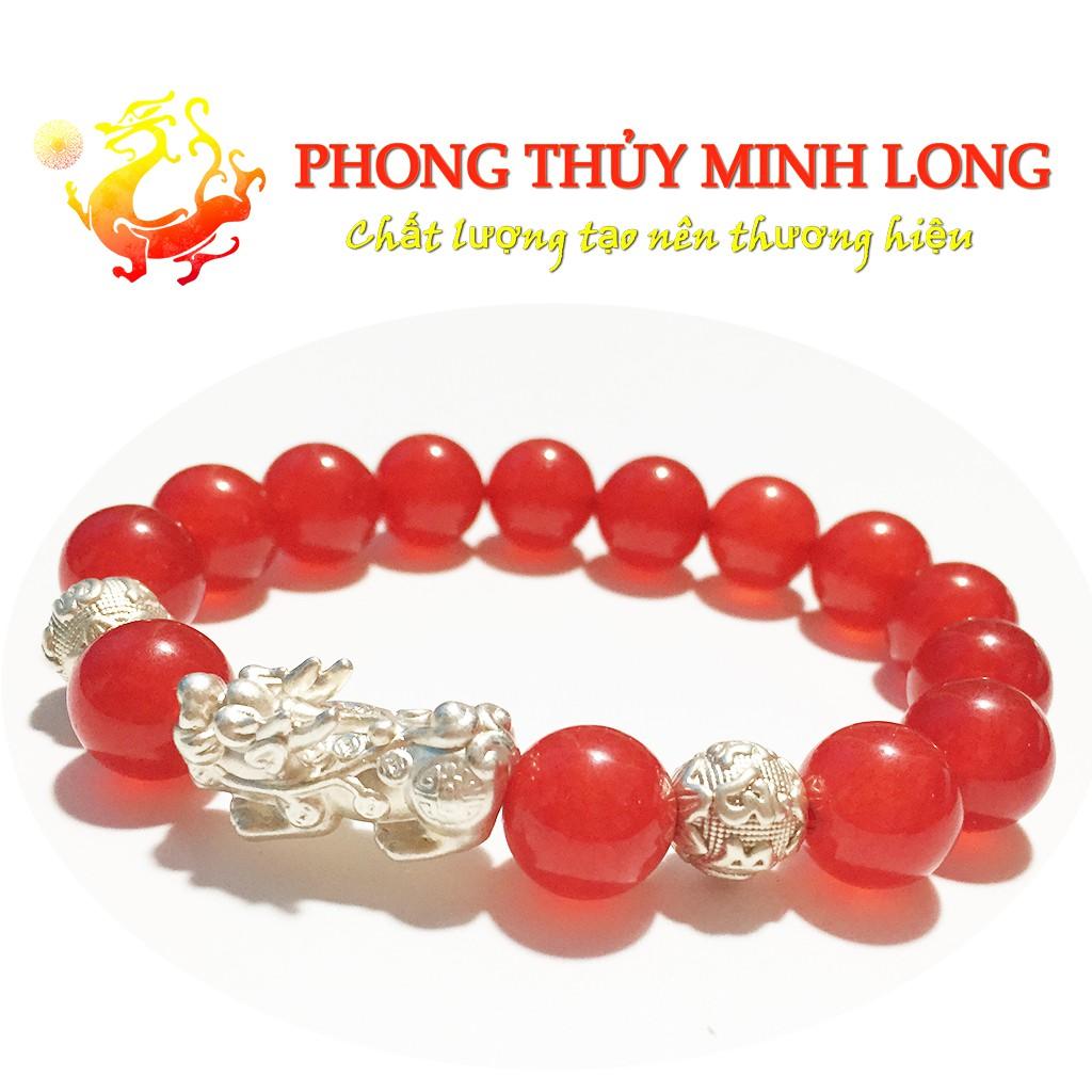 Vòng tay đá Mã Não Đỏ chất lượng 3A mix tỳ hưu và 2 hạt kim tiền bạc hợp mệnh Hỏa và Thổ