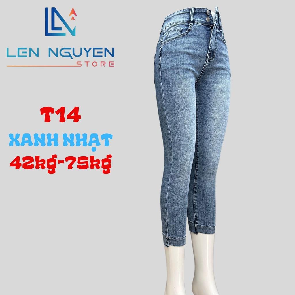 T14_Quần jean nữ, 9 tất, lưng cao, quần bò nữ dáng ôm, quần rin nữ có big size, cho 42kg đến 75kg,LEN NGUYEN STORE - Xanh Nhạt