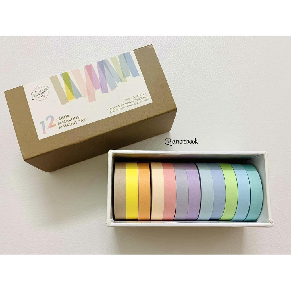 Hộp 12 cuộn washi tape màu pastel - Set 12 băng dính washi tape macaron