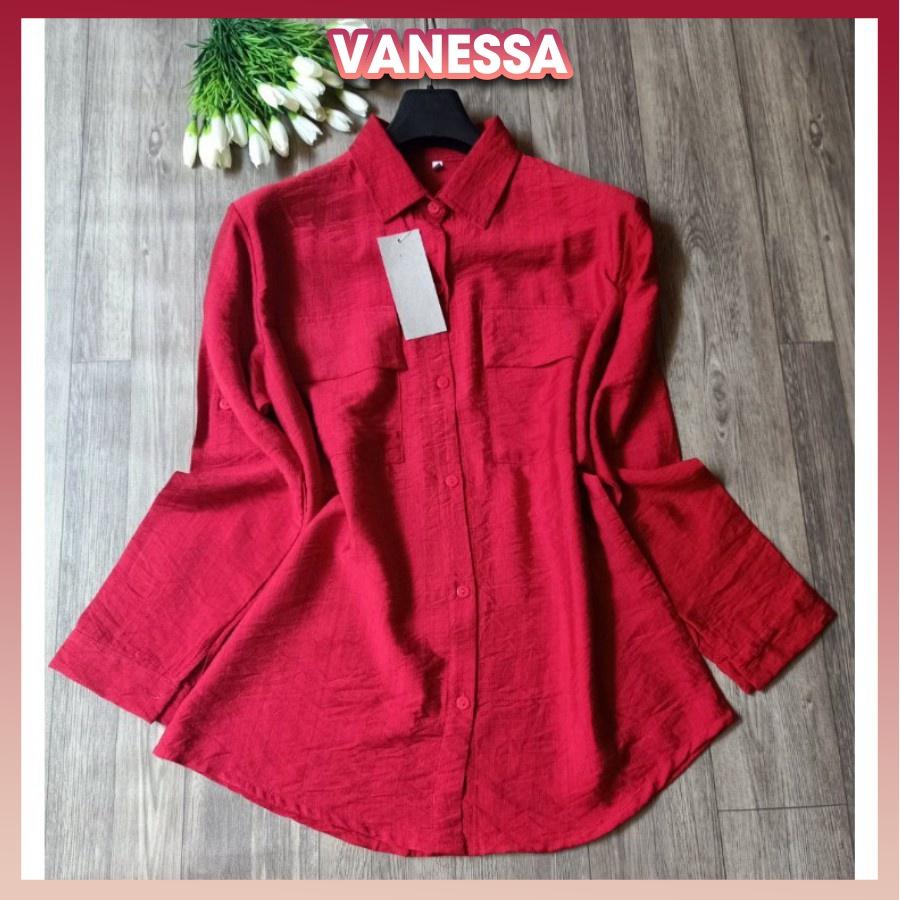 Áo sơ mi nữ form rộng tay dài, áo nữ đẹp Vanessa Stylish, chất liệu đũi tơ mềm mát, thấm mồ hôi SMH.47