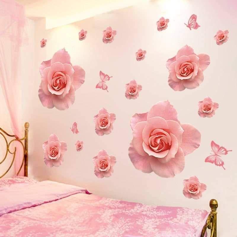 Decal dán tường hoa hồng phấn