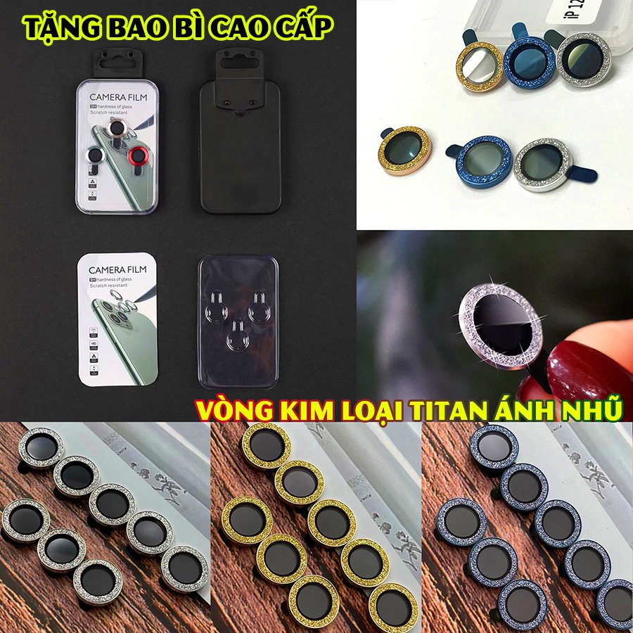 Tặng hộp đựng lens cao cấp_Vòng kim loại titan ánh nhũ bảo vệ lens camera dành cho dòng Iphone 11/ Iphone 12 - Gradient nhũ viền màu