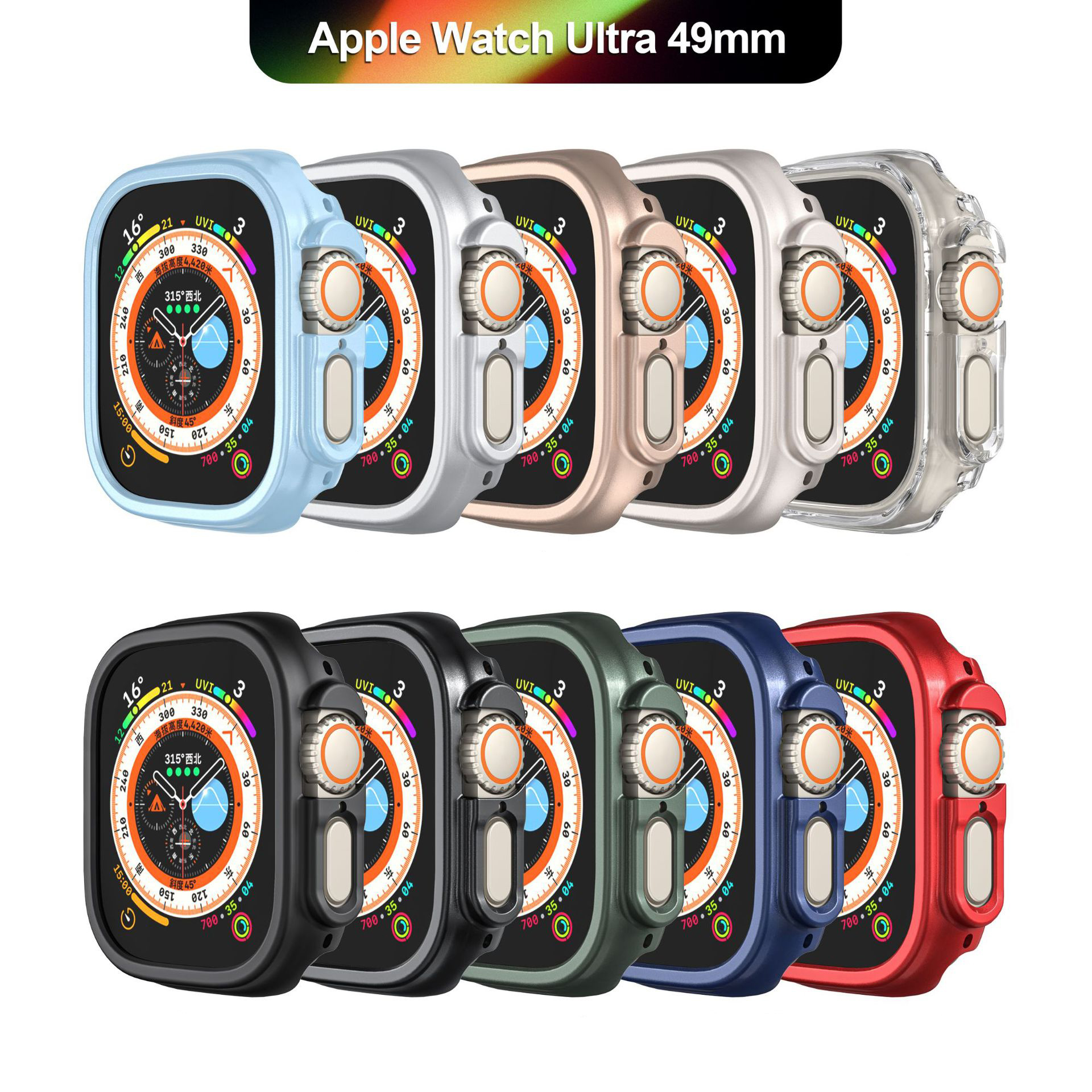 Ốp Case PC chống va đập ánh kim loại cho Apple Watch Ultra 1/2 49mm