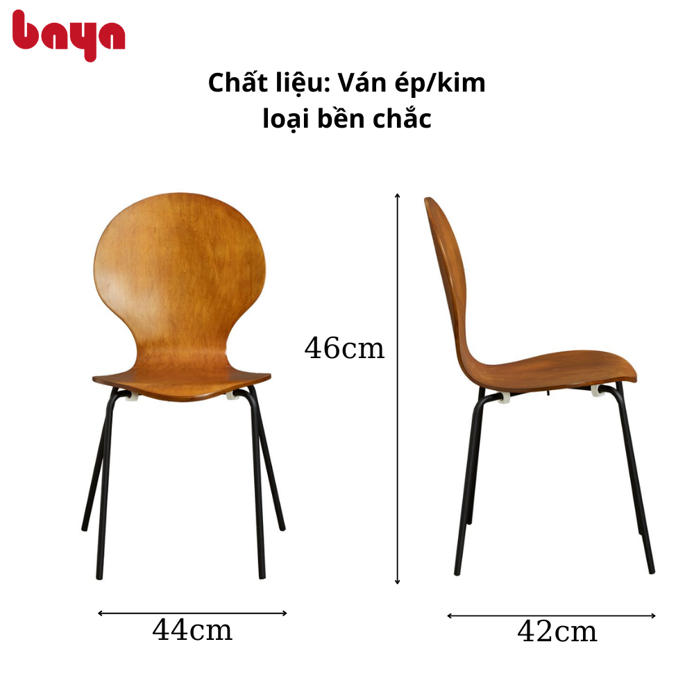 Bộ 4 Ghế Ăn Ván Ép Màu Gỗ Đậm BAYA VERONA Mặt Ghế Bo Tròn Mềm Mại Khung Kim Loại Bền Chắc 6000277