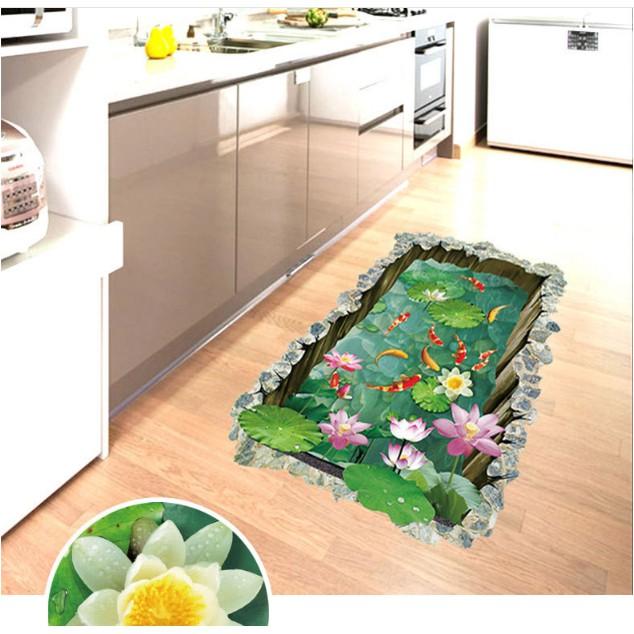 Decal trang trí tường - Hồ Cá Vuông 3D mẫu 02