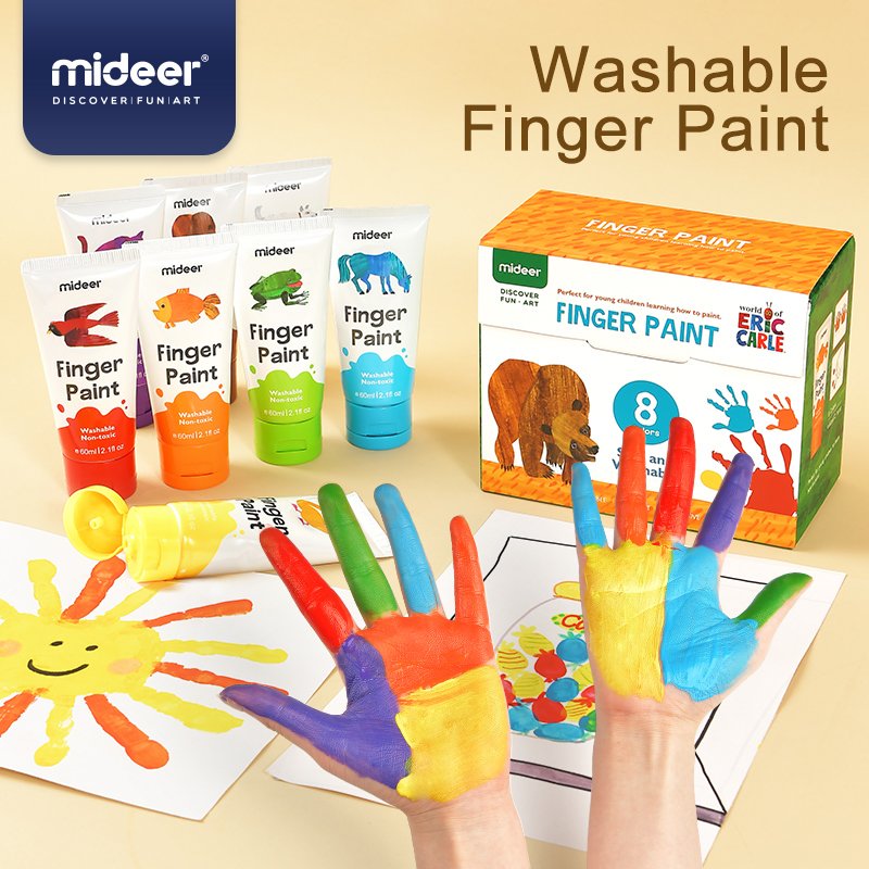 Bộ màu vẽ tay Finger Paint 8 màu - chính hãng MIDEER (cho bé từ 3 tuổi)