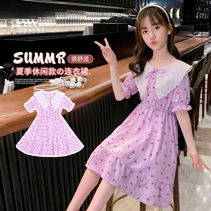 DONGSHOP HOT Cô gái ăn mặc 2023 mùa hè ăn mặc cô gái váy công chúa Mid-Boy Cherry hoa đầm đầm đầm đầm mùa hè cho trẻ em